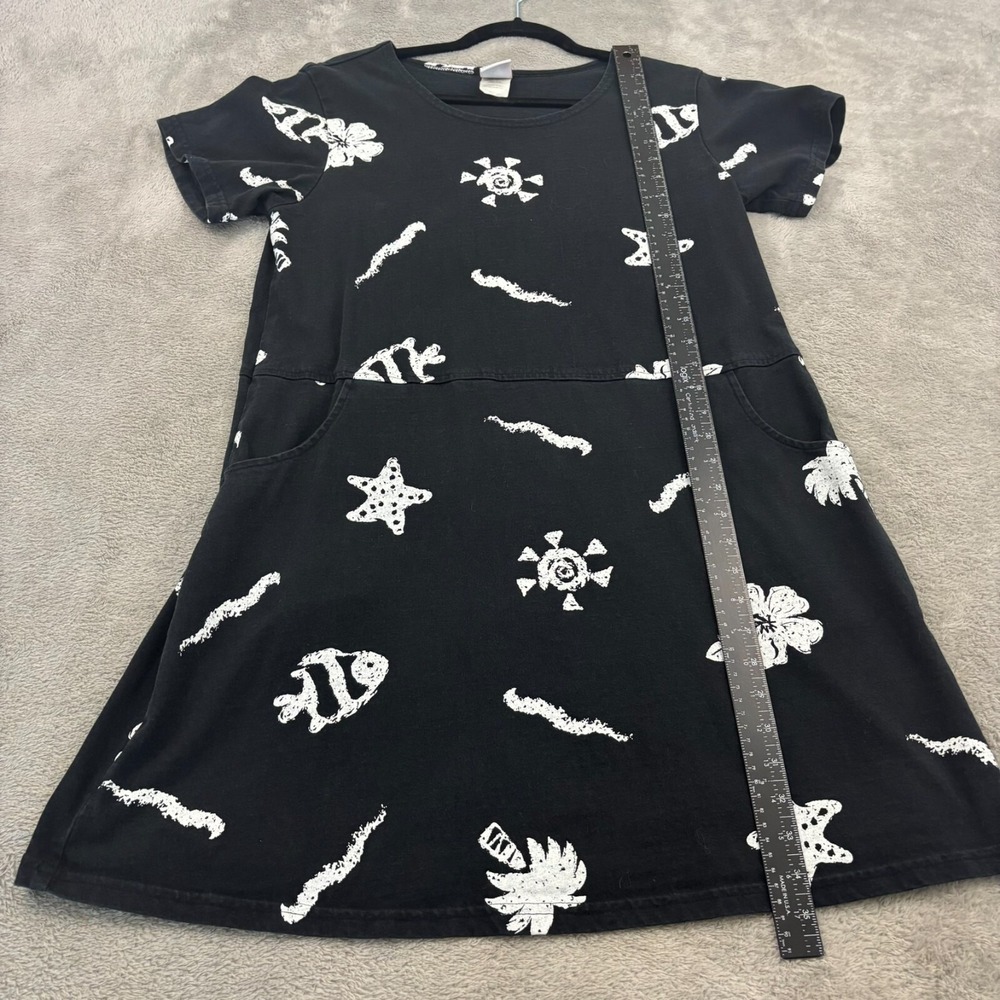 VTG Red Ginger Shift Dress Womens M Black White Marine Tropical AOP 90s Beachy - Picture 9 of 13